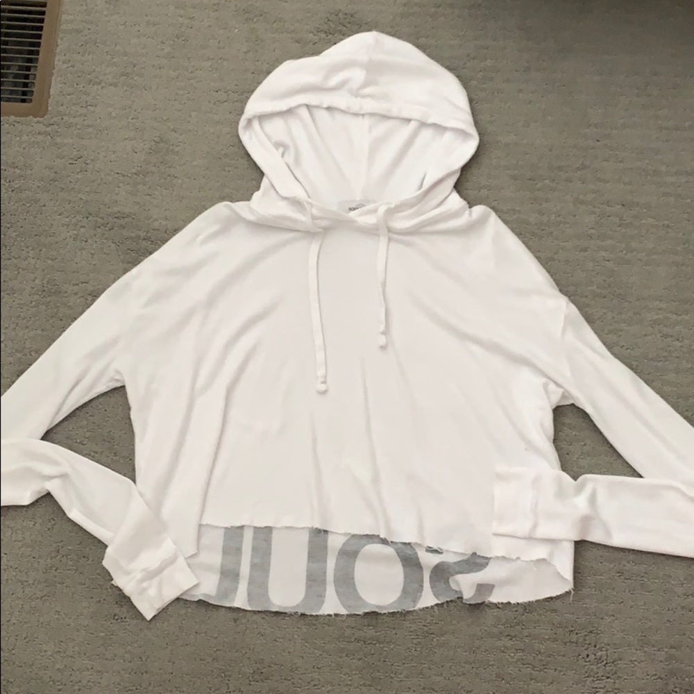 Cropped Soul Cycle white distressed waffle hoodie!